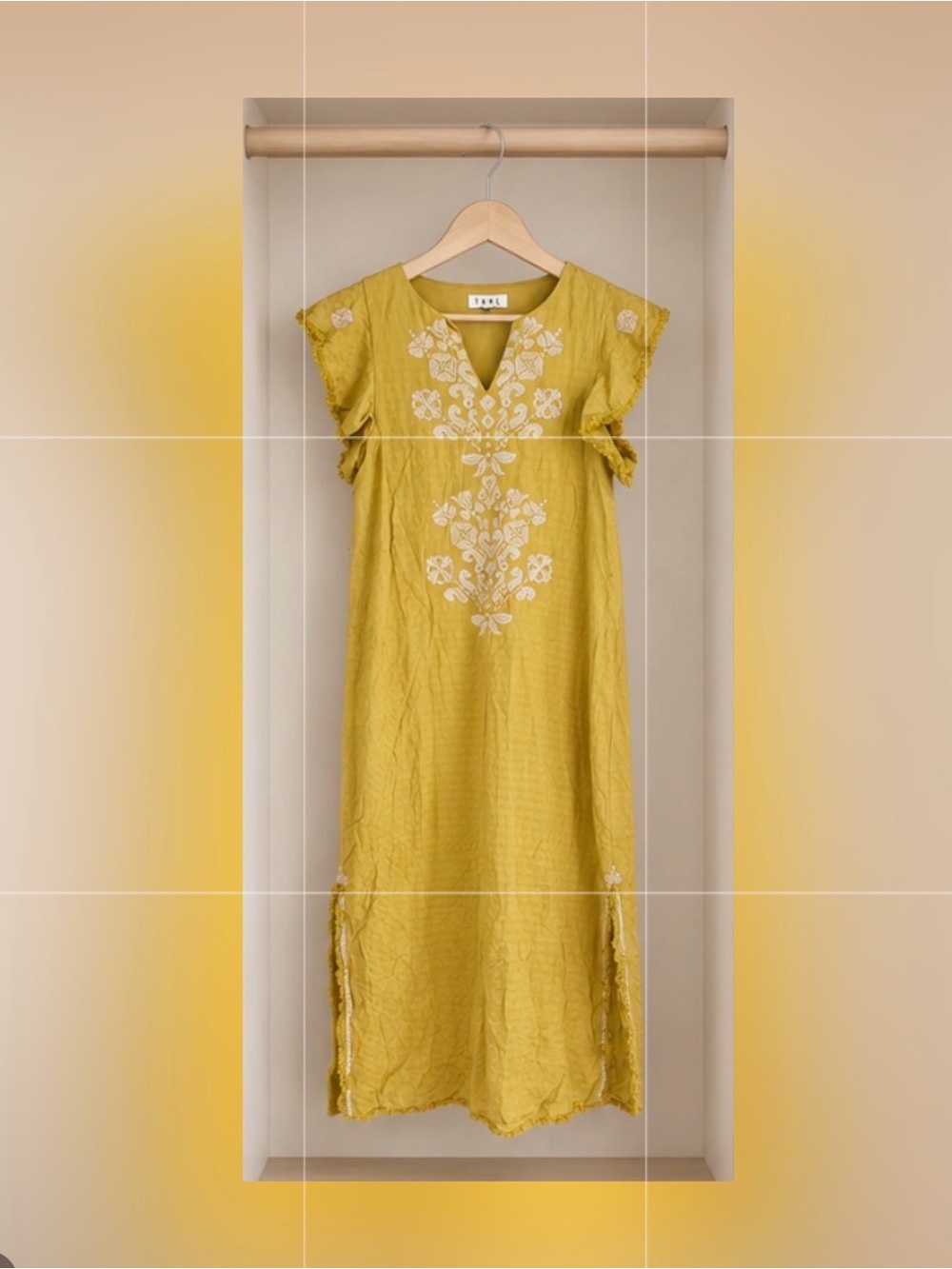 THML Yellow Embroidered Maxi Dress Small NWT